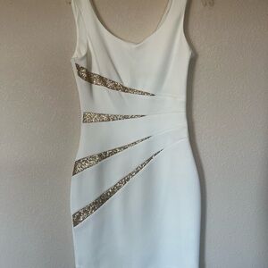 Guess White Dress with Gold Sequin Accents